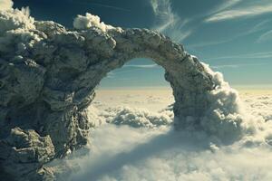Majestic rocky arch above the clouds photo