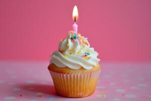 Fluffy Birthday cupcake. Generate Ai photo
