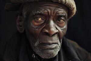 Time-worn Black man old portrait mature. Generate Ai photo