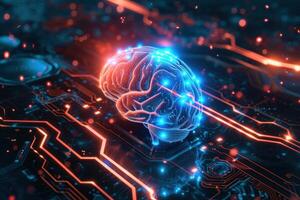 Digital brain concept on circuit board background photo