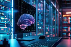 Digital brain concept on futuristic display photo