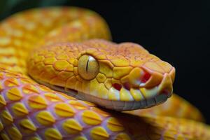 Vivid close-up of yellow python snake photo