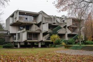 Brutalist architecture in autumn setting photo
