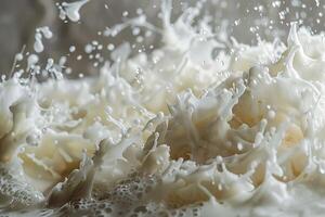 Highspeed capture of milk splashing, creating intricate liquid shapes photo