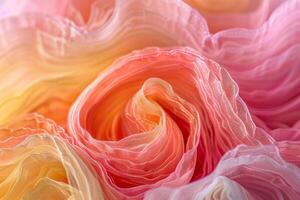 Closeup of vibrant silk fabric waves in soft focus, creating an abstract background photo