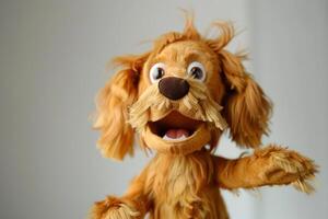 Adorable plush puppy toy with a happy expression photo