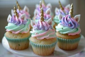 Enchanting unicorn cupcakes on display photo