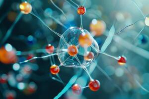 Abstract molecular structure with shimmering background photo