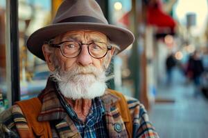 Elderly gentleman with hat in urban setting photo