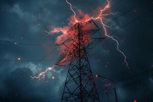 Electrifying storm, lightning strikes power lines photo