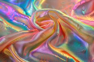 Abstract colorful background of iridescent wavy textile material photo