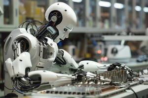 Advanced humanoid robot assembling electronics photo