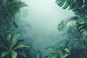 Lush greenery and foliage with a soft mist creating an enchanting jungle scene photo