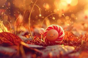 Autumn wonderland with smiling fantasy creature photo