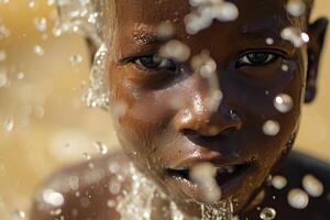 Portable African boy water. Generate Ai photo