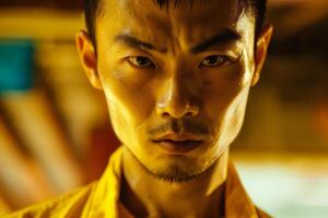 Intense portrait of a man in warm light photo