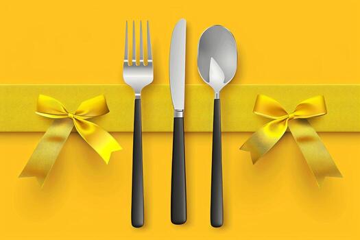 festivo mesa ajuste con dorado arcos en amarillo antecedentes foto