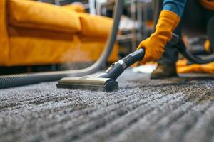 Professional carpet cleaning service in action photo