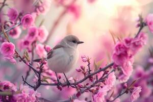 Feathered Bird branch flower color. Generate Ai photo