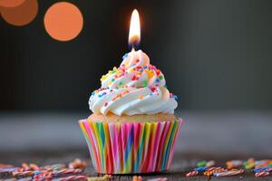 Sprinkled Birthday cupcake. Generate Ai photo