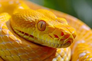 Close-up of a vibrant yellow snake photo