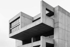 Abstract view of a concrete brutalist building showcasing minimalist design photo