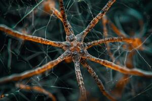 Macro shot of a dewcovered spider web highlighting nature's complexity photo