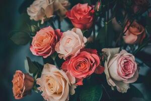 Elegant assorted roses on moody background photo