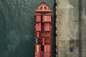 Aerial view of cargo ship at industrial port photo
