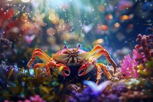 Enchanted forest crab in surreal colors photo