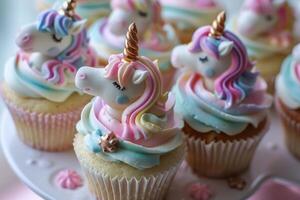 Enchanting unicorn cupcakes with colorful frosting photo