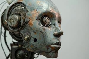 Rustic robotic head with mechanical details photo