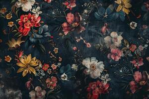 Vintage floral pattern on dark background photo