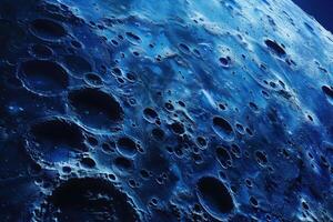 Dark side of the moon surface with many craters is lit by the sun photo