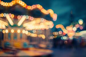 Carousel lights creating blurred bokeh effect at night photo