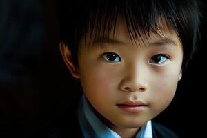 Closeup of a thoughtful young boy with expressive eyes photo