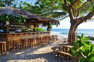 Tropical beach bar with ocean view photo