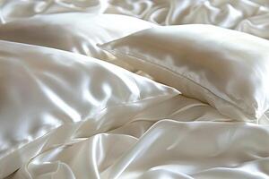 White silk bedding showing soft smooth texture ideal for beauty and lifestyle concepts photo