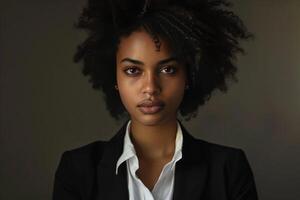 Young manager is posing in a studio with a neutral background photo