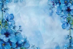 Blue floral arrangement framing a textured background for spring photo