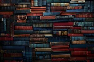 Wall of antique books creating colorful background texture photo
