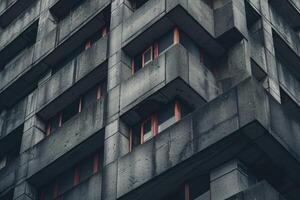 Brutalist architecture facade featuring balconies and windows photo