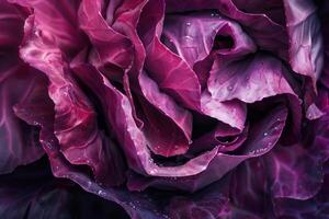 Close up of fresh red cabbage showing texture and detail photo
