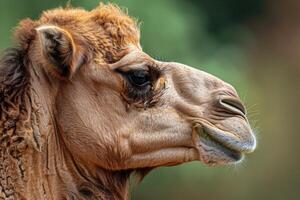 Close up portrait of a dromedary camel showing its teeth photo