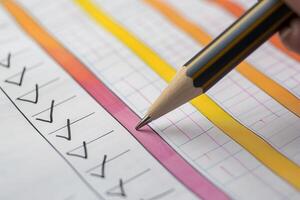 Manager is analyzing financial report and checking completed tasks photo