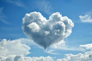 Single heart shaped cloud is floating in the azure sky photo