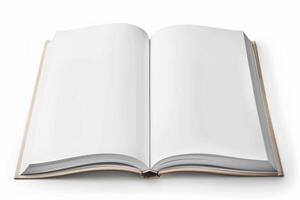 Open book with blank pages on white background photo