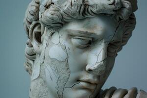 Close up of a damaged statue showing the effect of time on art photo
