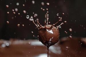 Chocolate ball splashing creating crown shape with drops flying around photo