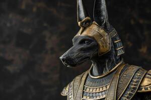 Ancient egyptian anubis statue on dark background photo
